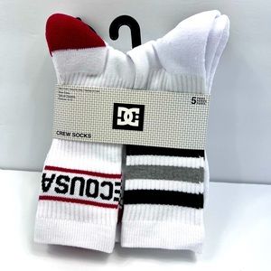 DC CO, 5 PAIRS OF CREW SOCKS, WITH RED & BLACK TOE COLORS